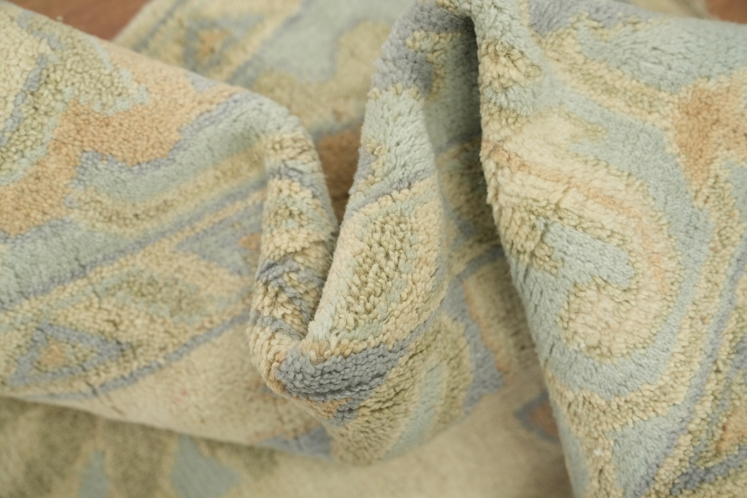 Pastel Cream and Blue Traditional Oushak Hand Made Area Rug 9x12