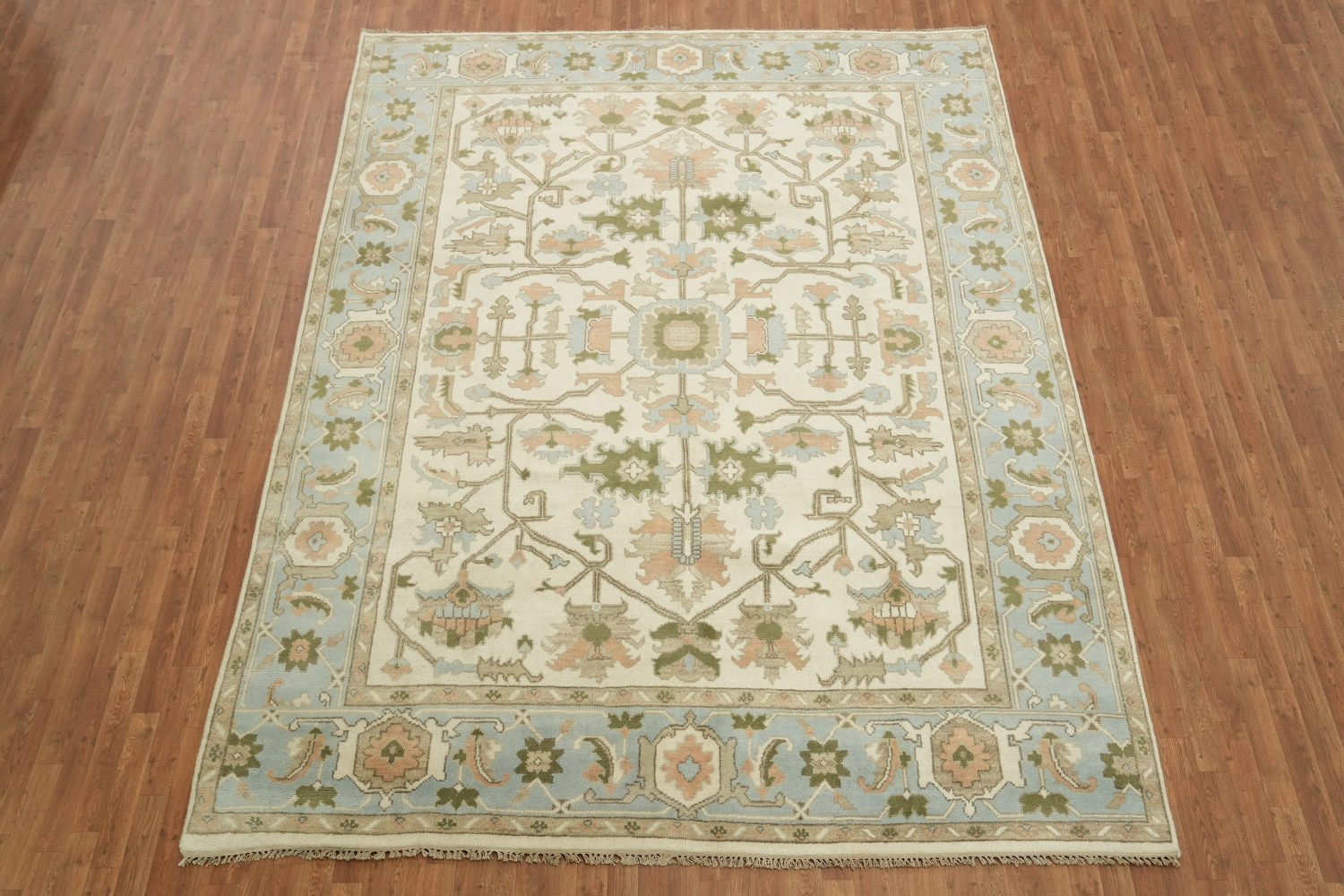 Traditional Oushak Cream and Blue Pastel Hue Hand Made Area Rug 9x12