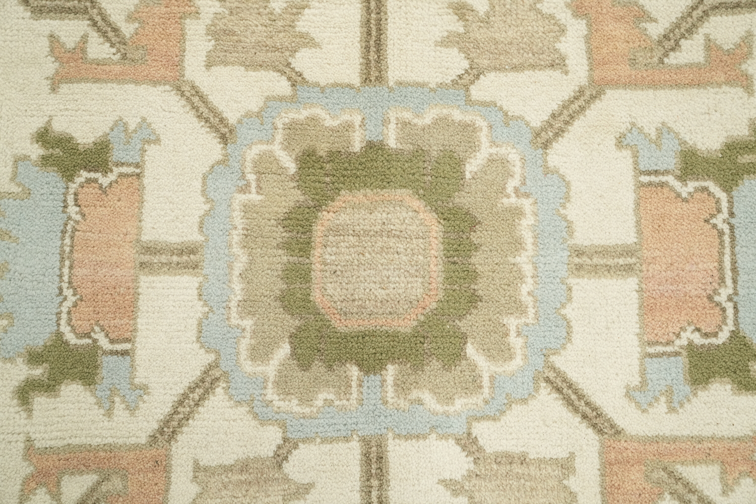 Traditional Oushak Cream and Blue Pastel Hue Hand Made Area Rug 9x12