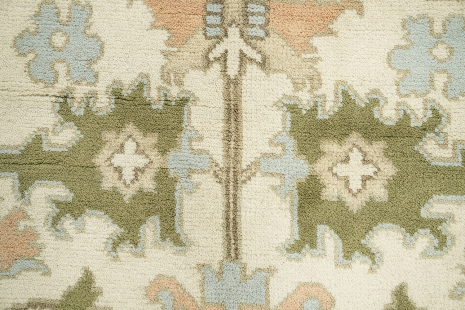 Traditional Oushak Cream and Blue Pastel Hue Hand Made Area Rug 9x12