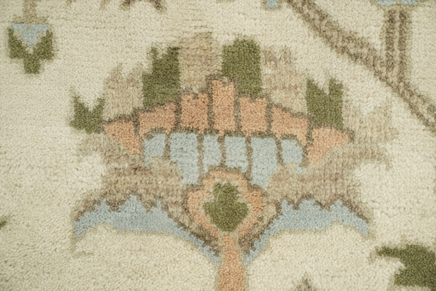 Traditional Oushak Cream and Blue Pastel Hue Hand Made Area Rug 9x12