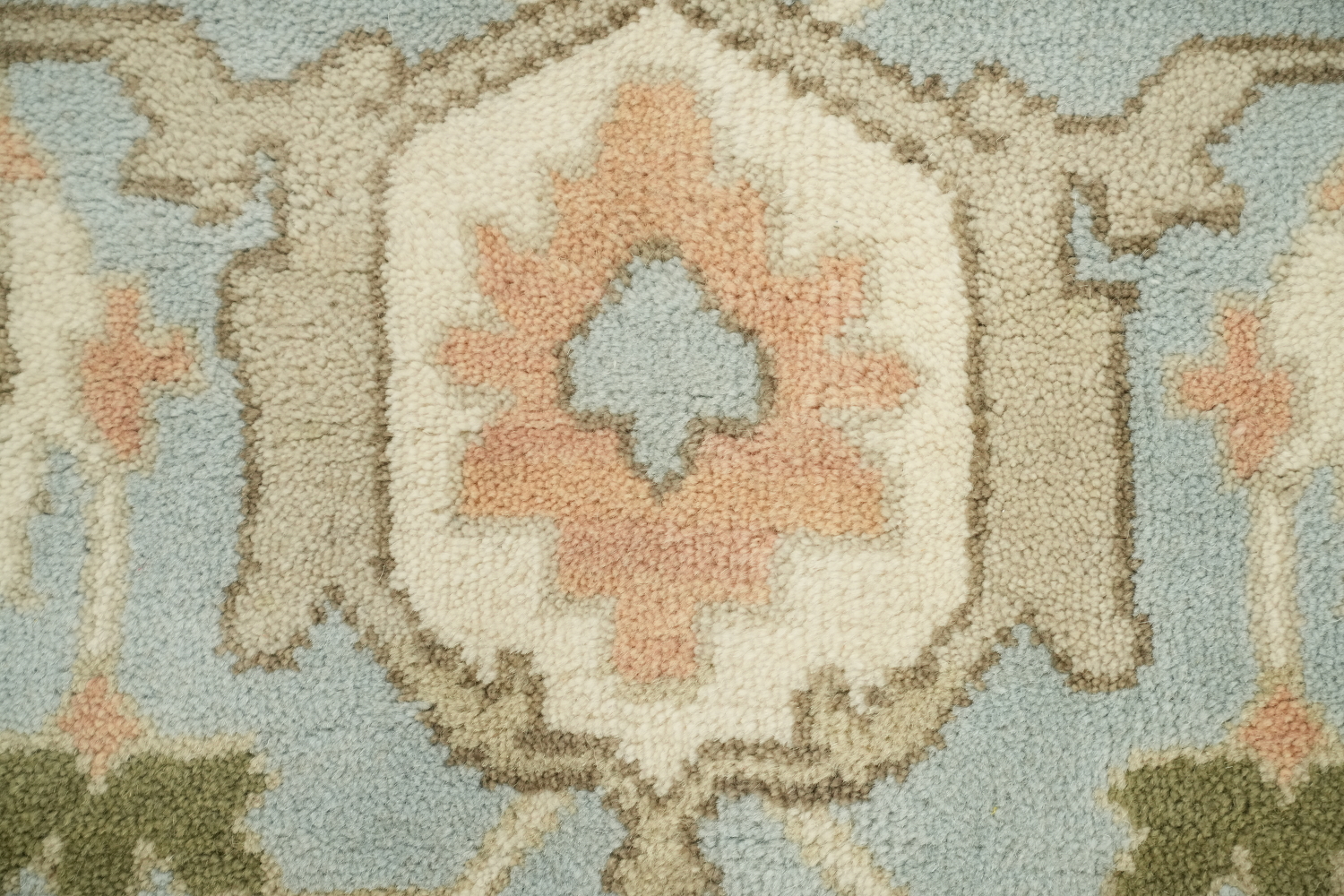 Traditional Oushak Cream and Blue Pastel Hue Hand Made Area Rug 9x12