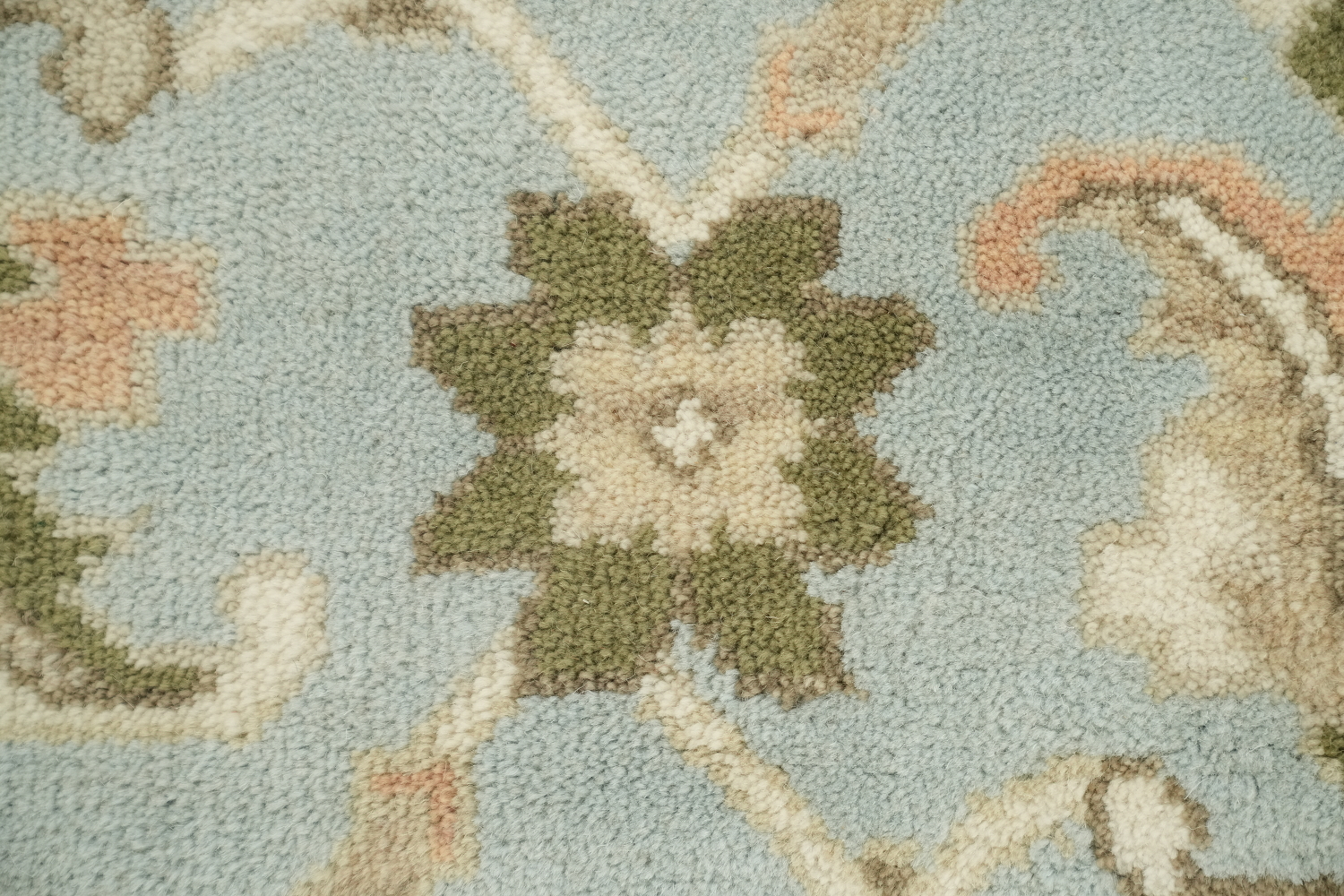 Traditional Oushak Cream and Blue Pastel Hue Hand Made Area Rug 9x12