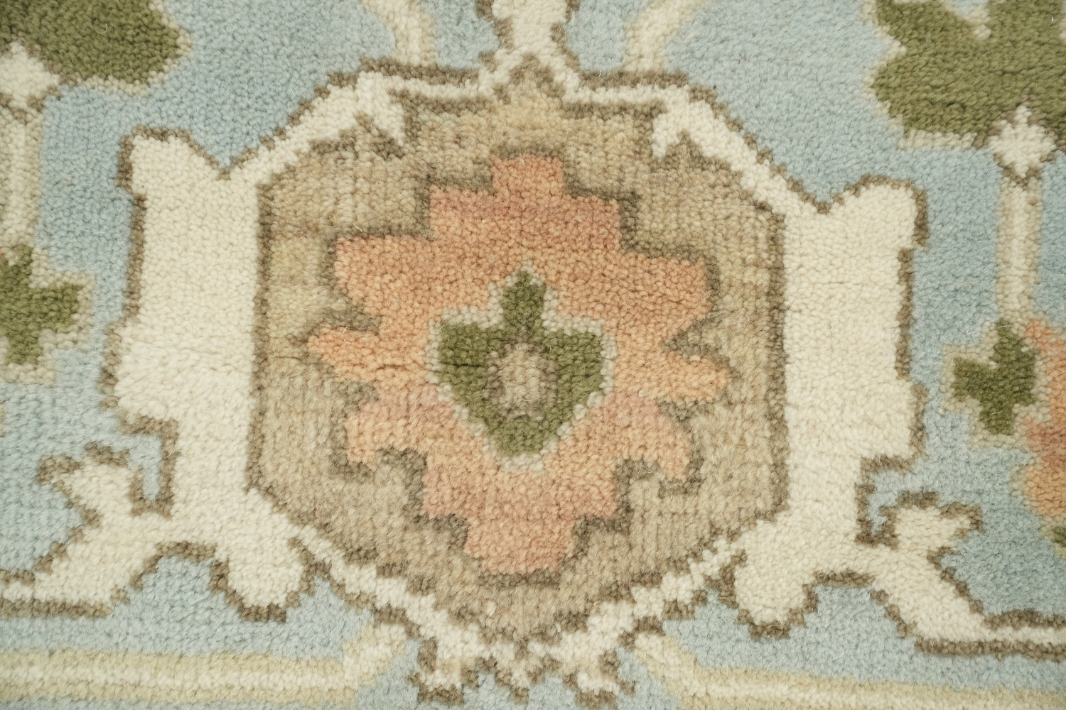 Traditional Oushak Cream and Blue Pastel Hue Hand Made Area Rug 9x12