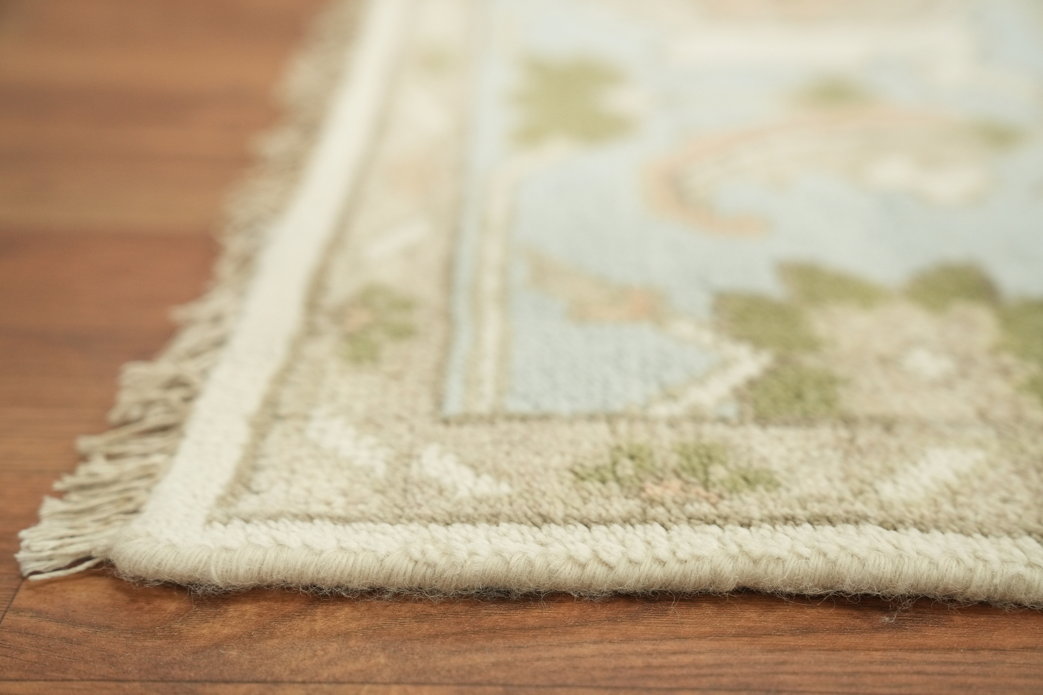 Traditional Oushak Cream and Blue Pastel Hue Hand Made Area Rug 9x12
