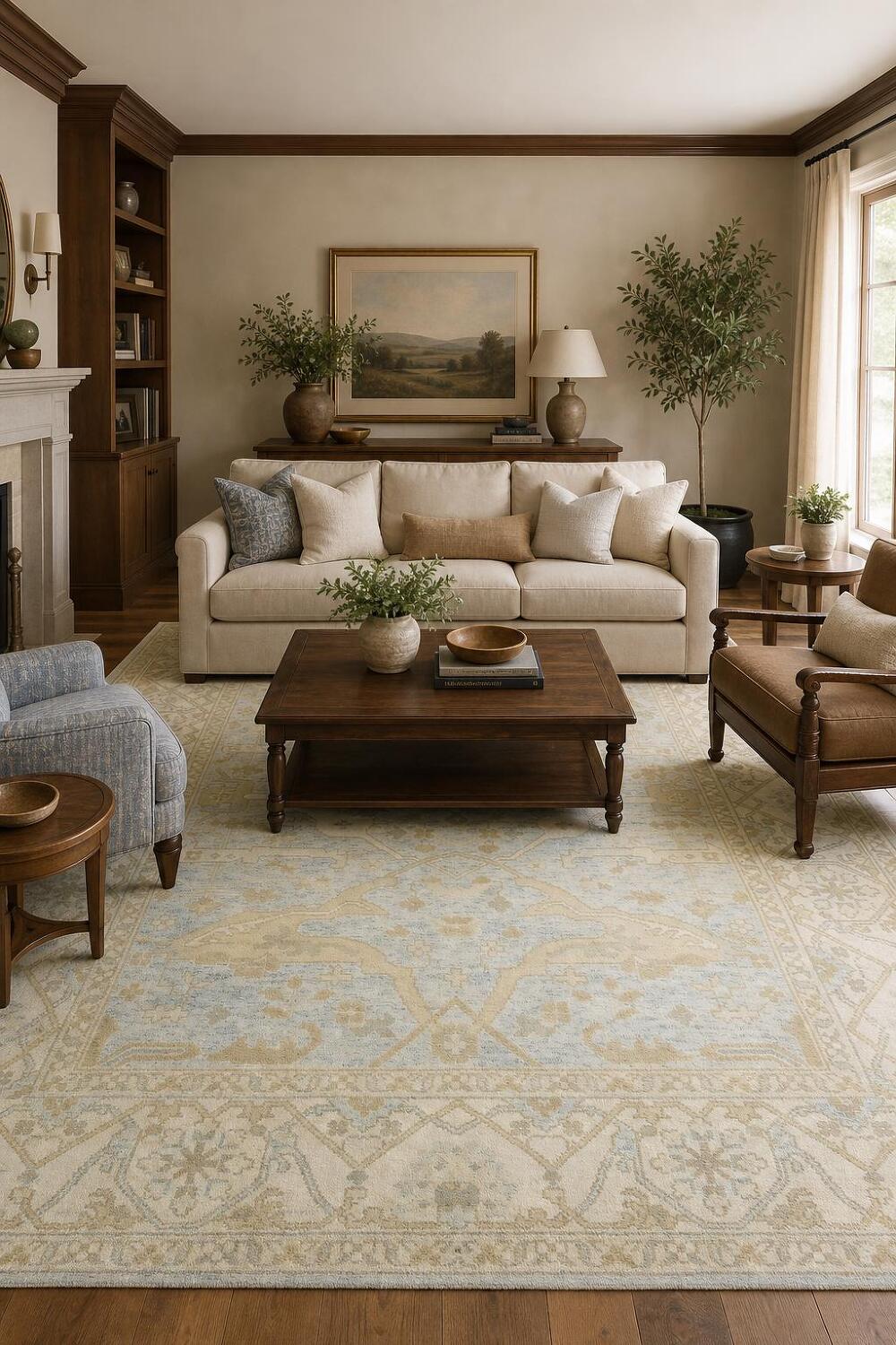 Light Blue Traditional Oushak Hand Made Area Rug 8x10