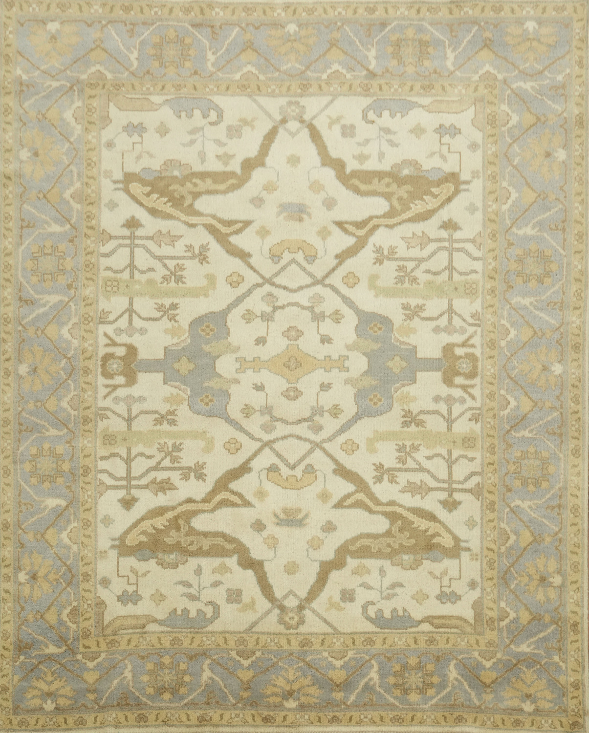 Beige and Blue Traditional Oushak Hand Made Area Rug 8x10