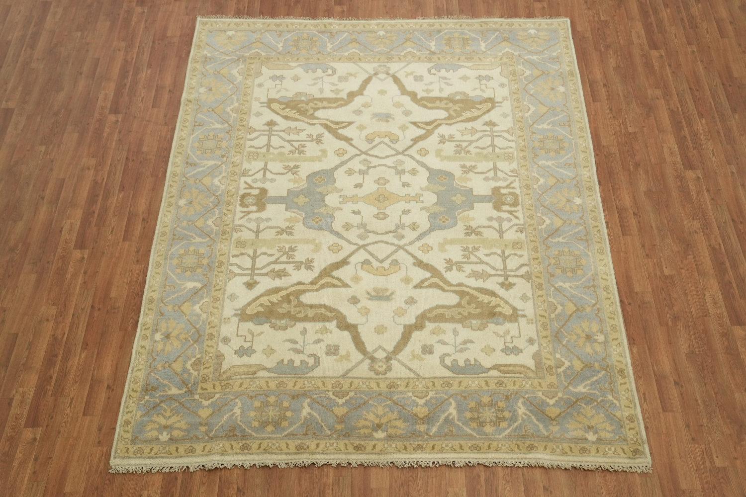 Beige and Blue Traditional Oushak Hand Made Area Rug 8x10