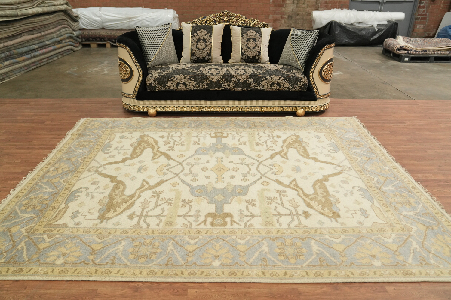 Beige and Blue Traditional Oushak Hand Made Area Rug 8x10