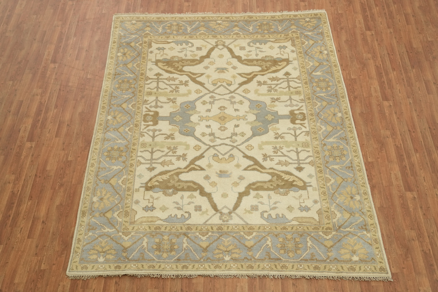 Beige and Blue Traditional Oushak Hand Made Area Rug 8x10