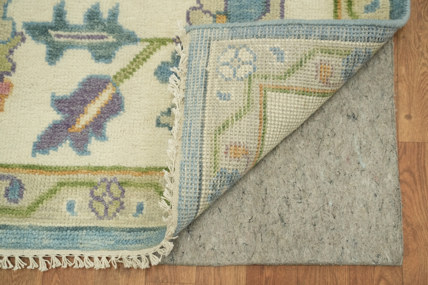 Traditional All-Over Pattern Light Blue and Pink Oushak Wool Rug 9x12