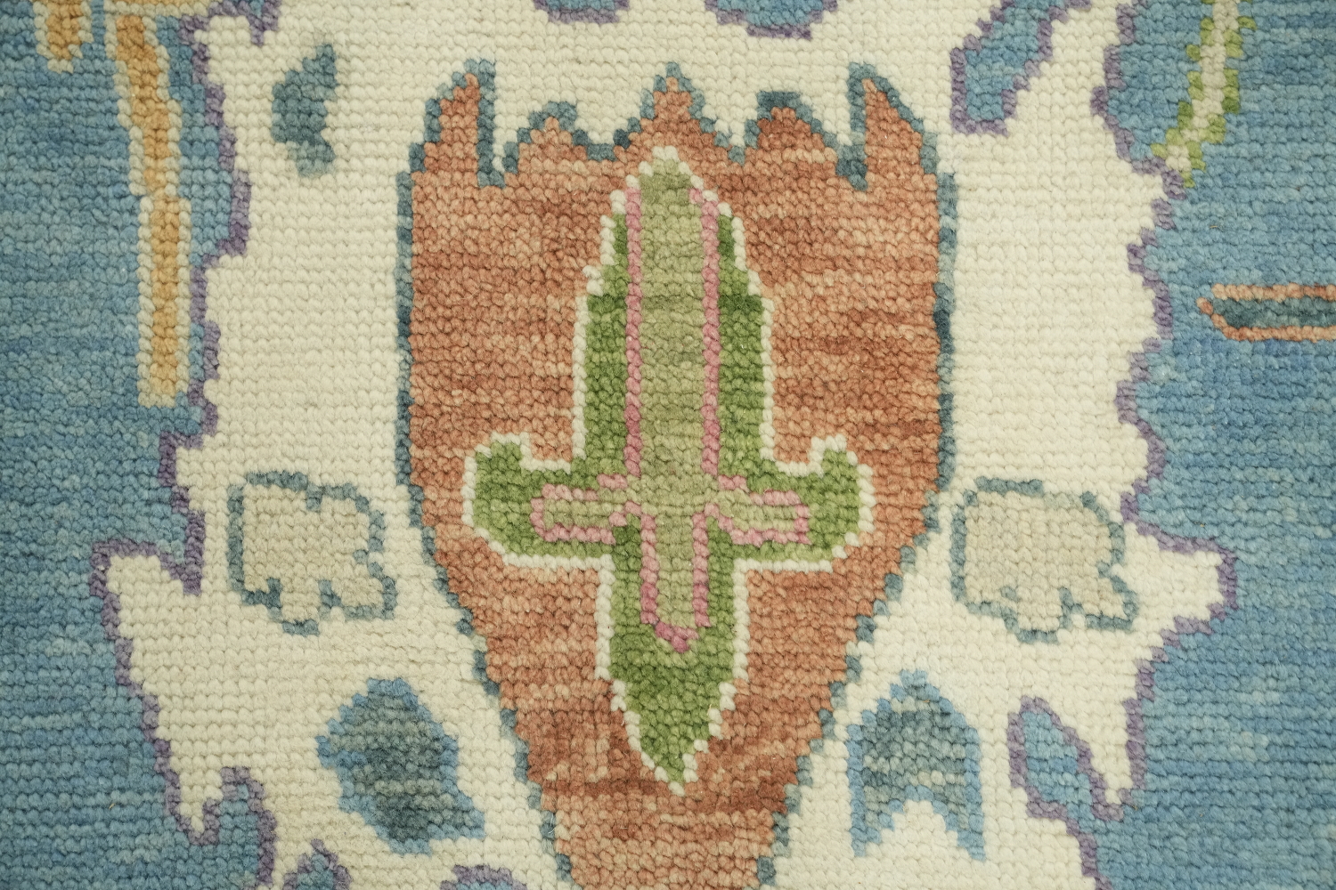 Traditional All-Over Pattern Light Blue and Pink Oushak Wool Rug 9x12