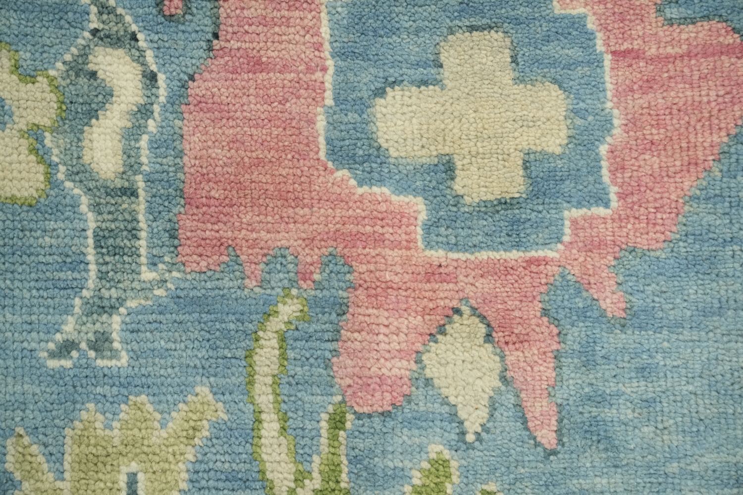 Traditional All-Over Pattern Light Blue and Pink Oushak Wool Rug 9x12