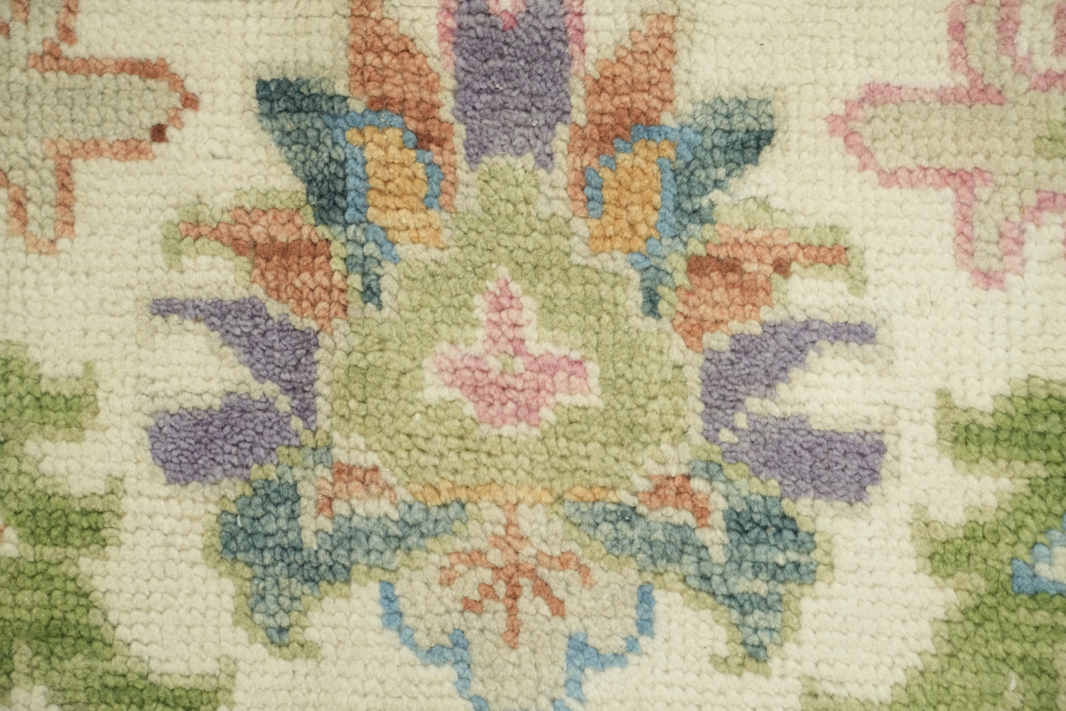 Traditional All-Over Pattern Light Blue and Pink Oushak Wool Rug 9x12