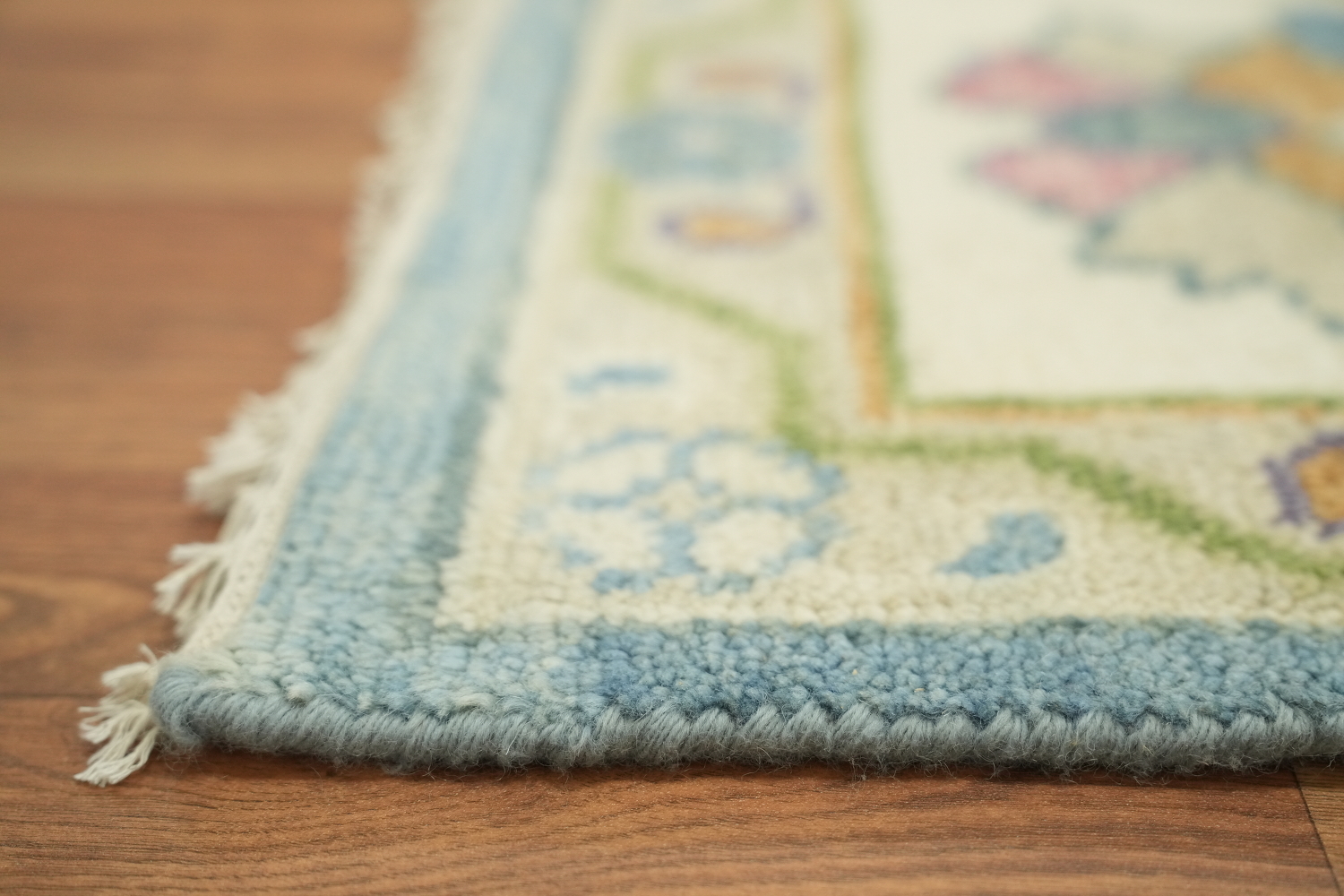 Traditional All-Over Pattern Light Blue and Pink Oushak Wool Rug 9x12