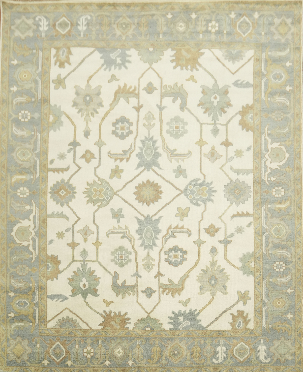 Cream and Blue Traditional Oushak Hand Made Area Rug 8x10