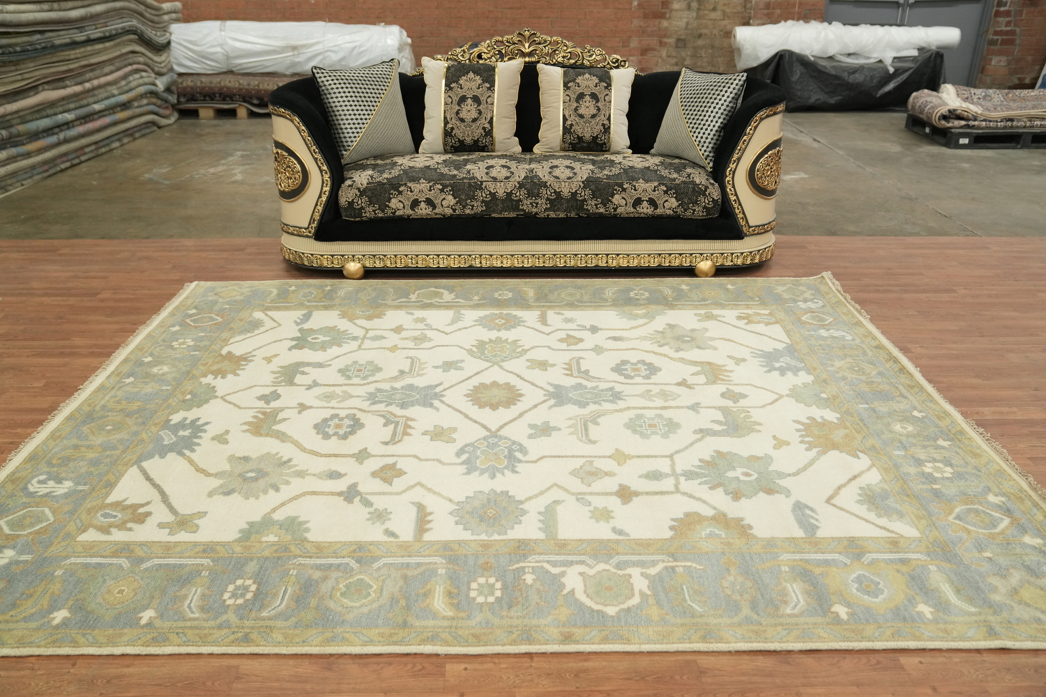 Cream and Blue Traditional Oushak Hand Made Area Rug 8x10