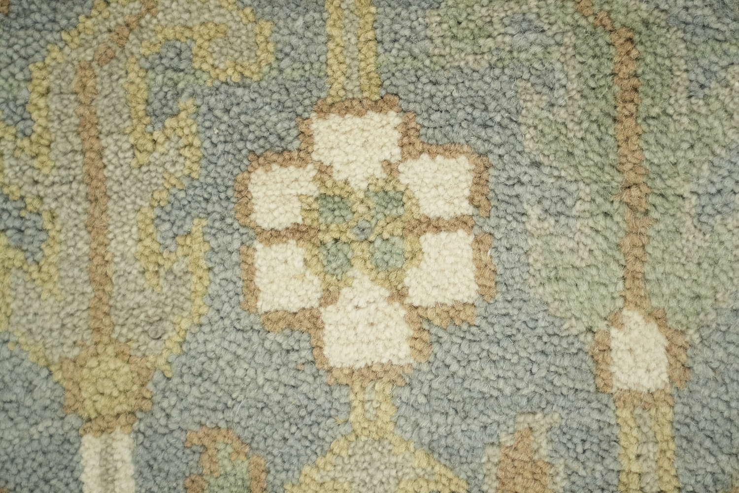 Cream and Blue Traditional Oushak Hand Made Area Rug 8x10
