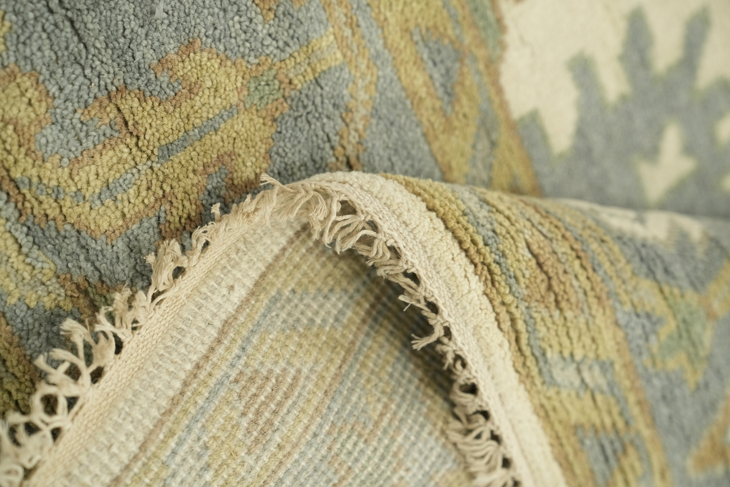 Cream and Blue Traditional Oushak Hand Made Area Rug 8x10