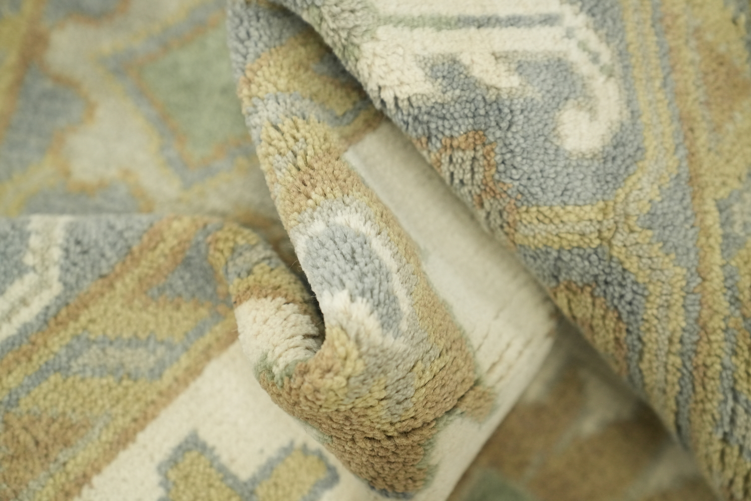 Cream and Blue Traditional Oushak Hand Made Area Rug 8x10