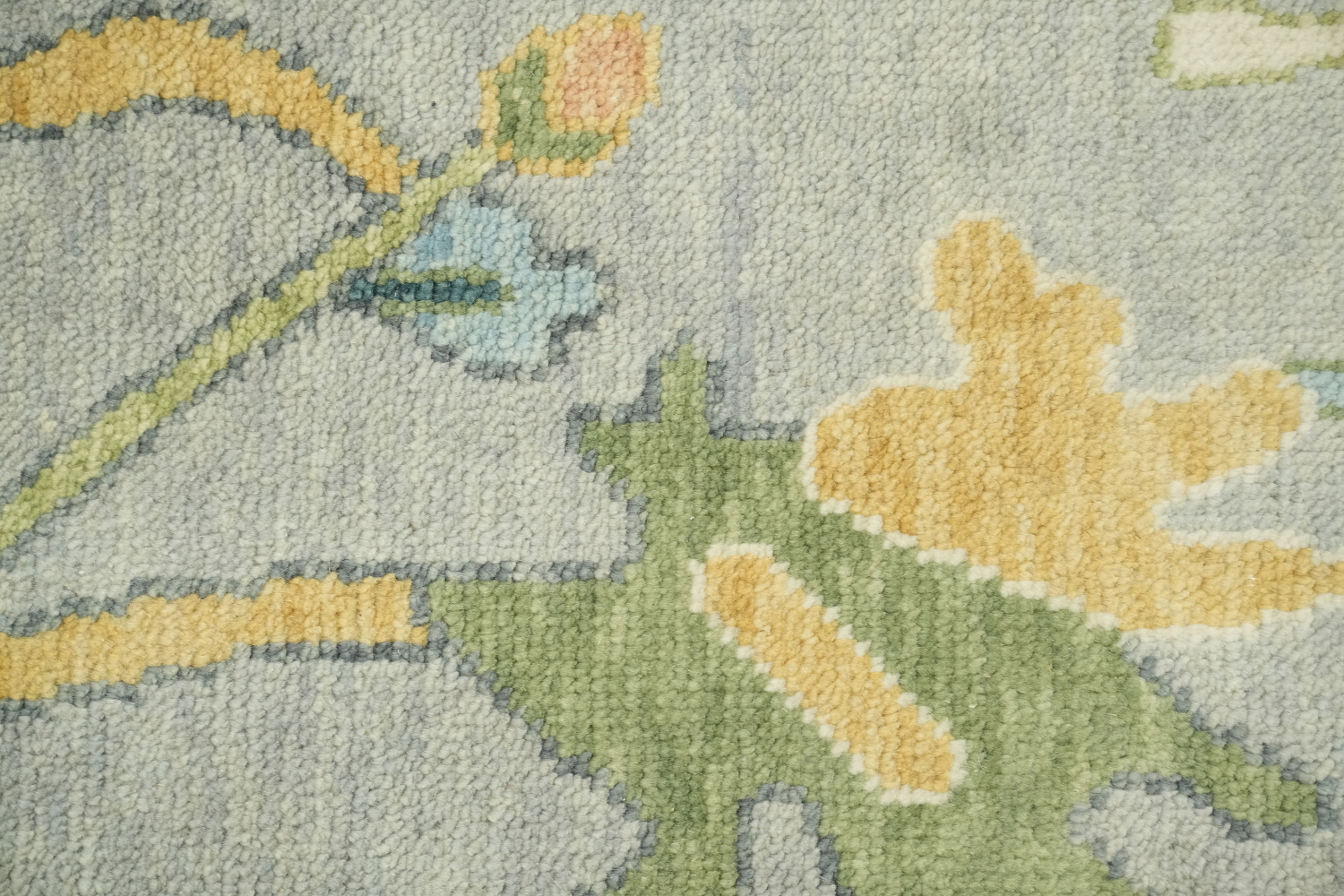 Colorful Botanical Grey Oushak Area Rug with Intricate Floral Patterns 9' x 12'