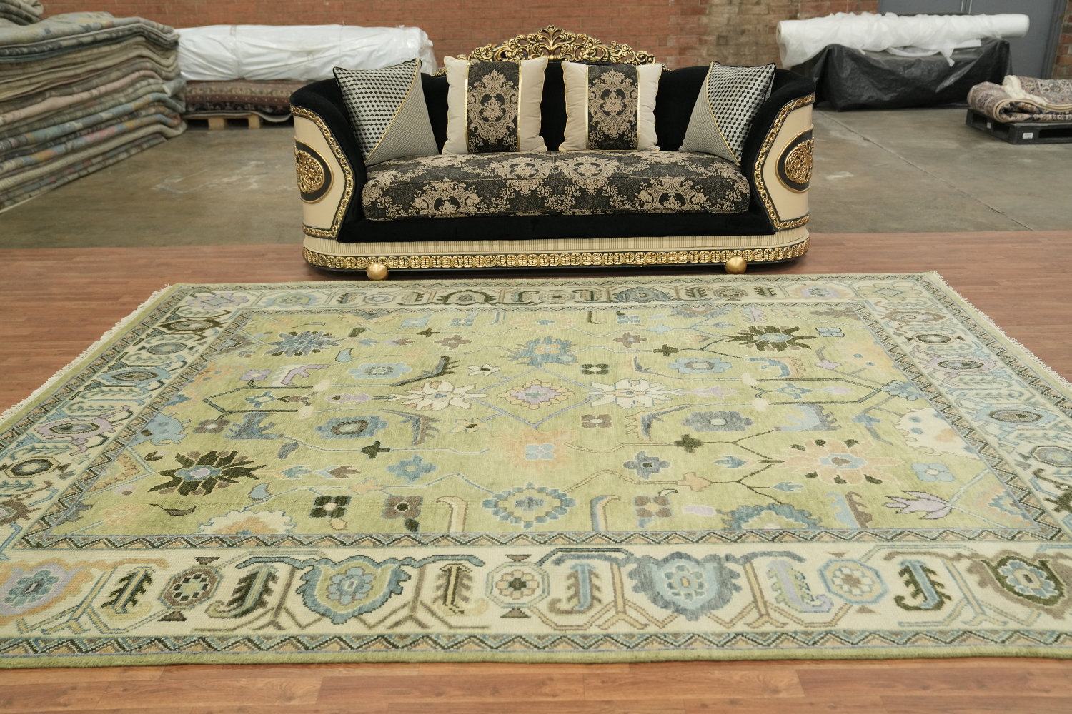 Sage Green Traditional Oushak Hand Made Area Rug 9x12
