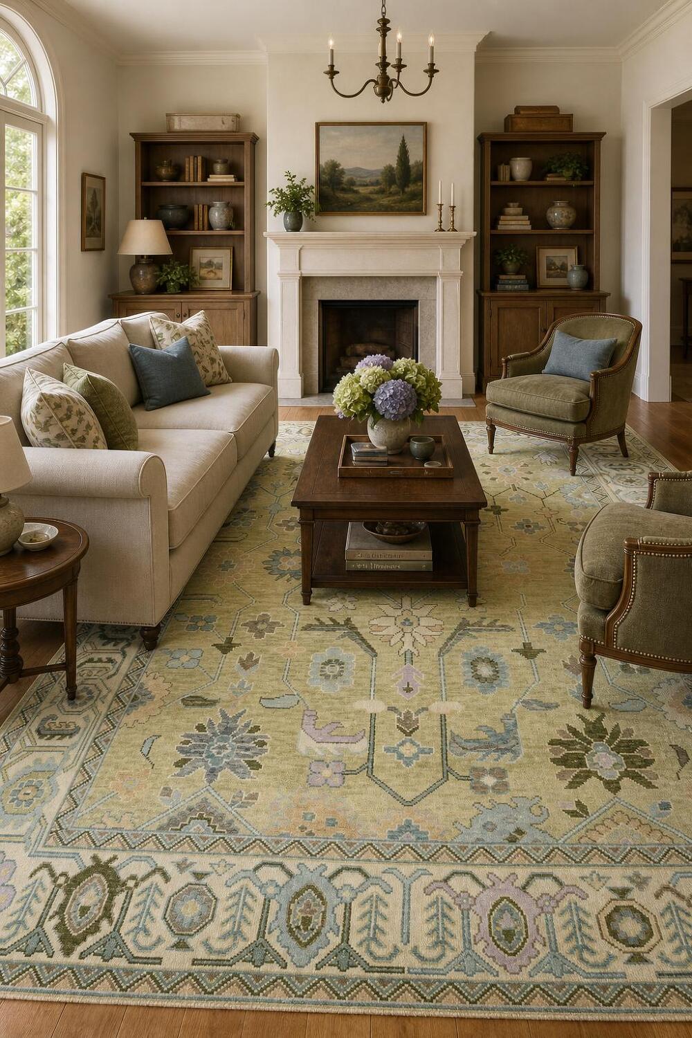 Sage Green Traditional Oushak Hand Made Area Rug 9x12