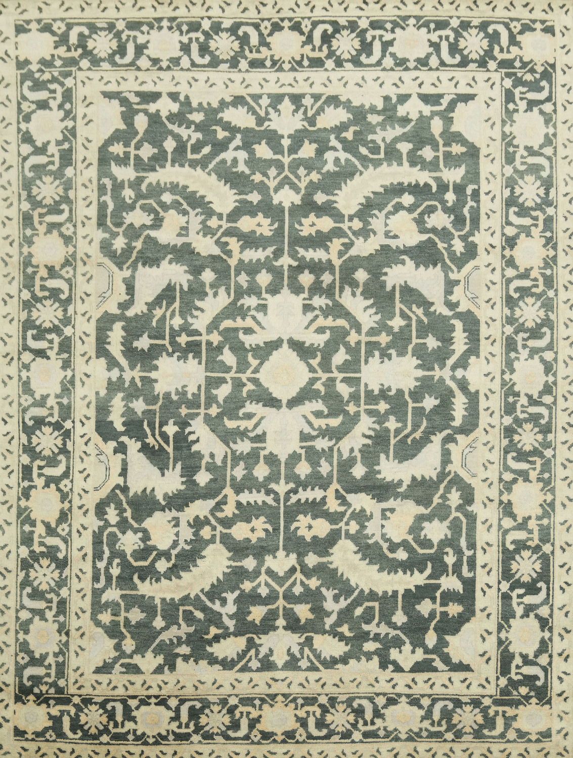 Dark Teal and Beige Traditional Oushak Hand Made Area Rug 9x12