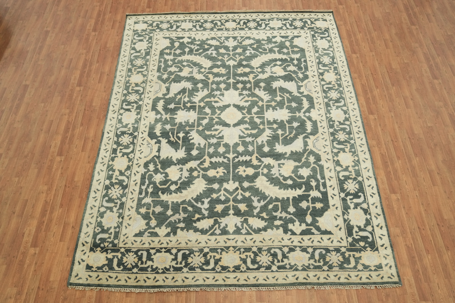 Dark Teal and Beige Traditional Oushak Hand Made Area Rug 9x12