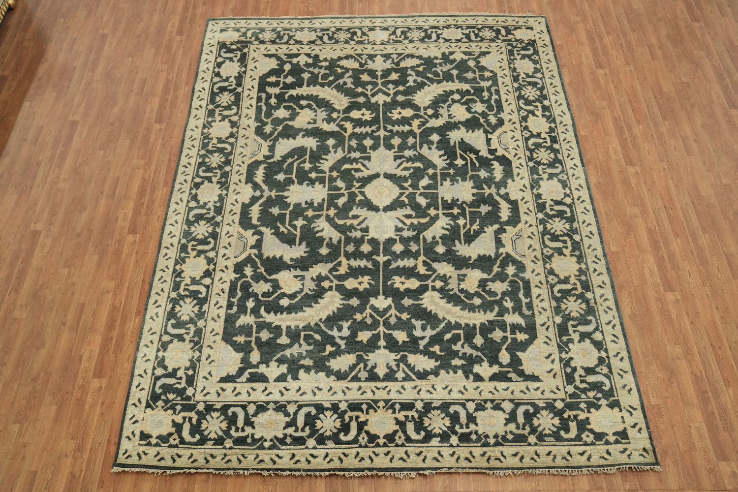 Dark Teal and Beige Traditional Oushak Hand Made Area Rug 9x12