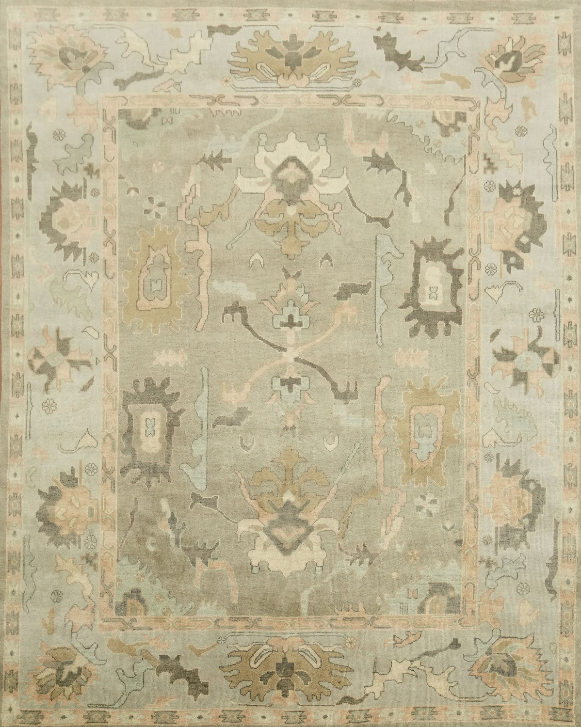 Green and Blue Traditional Oushak Hand-Knotted Wool Area Rug 9x12
