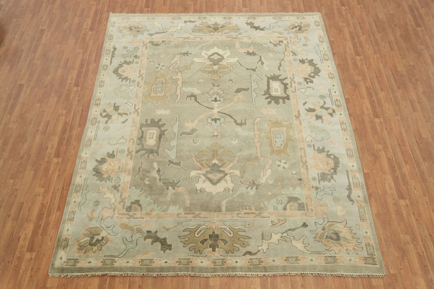 Green and Blue Traditional Oushak Hand-Knotted Wool Area Rug 9x12