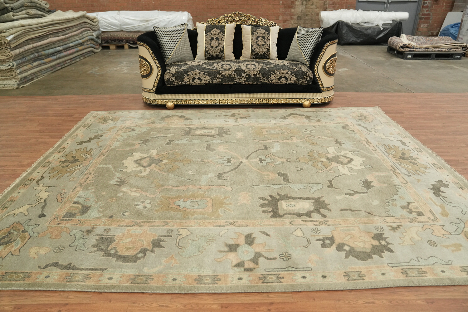 Green and Blue Traditional Oushak Hand-Knotted Wool Area Rug 9x12