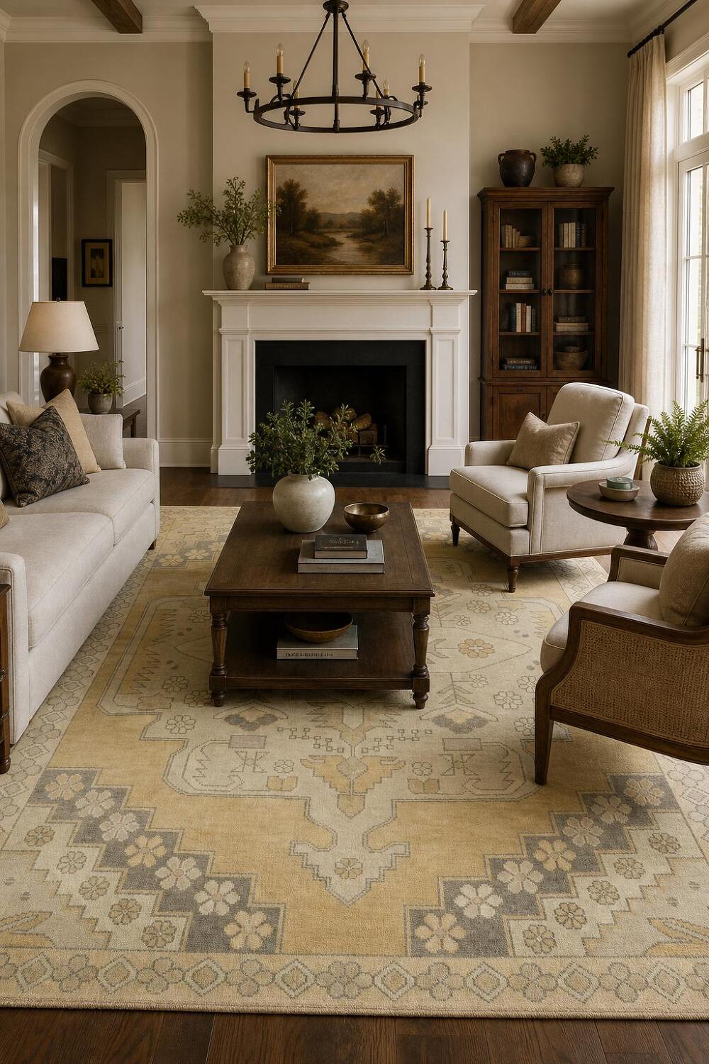 Vintage-Inspired Oushak Indian Rug Featuring Classic Motifs 8x10