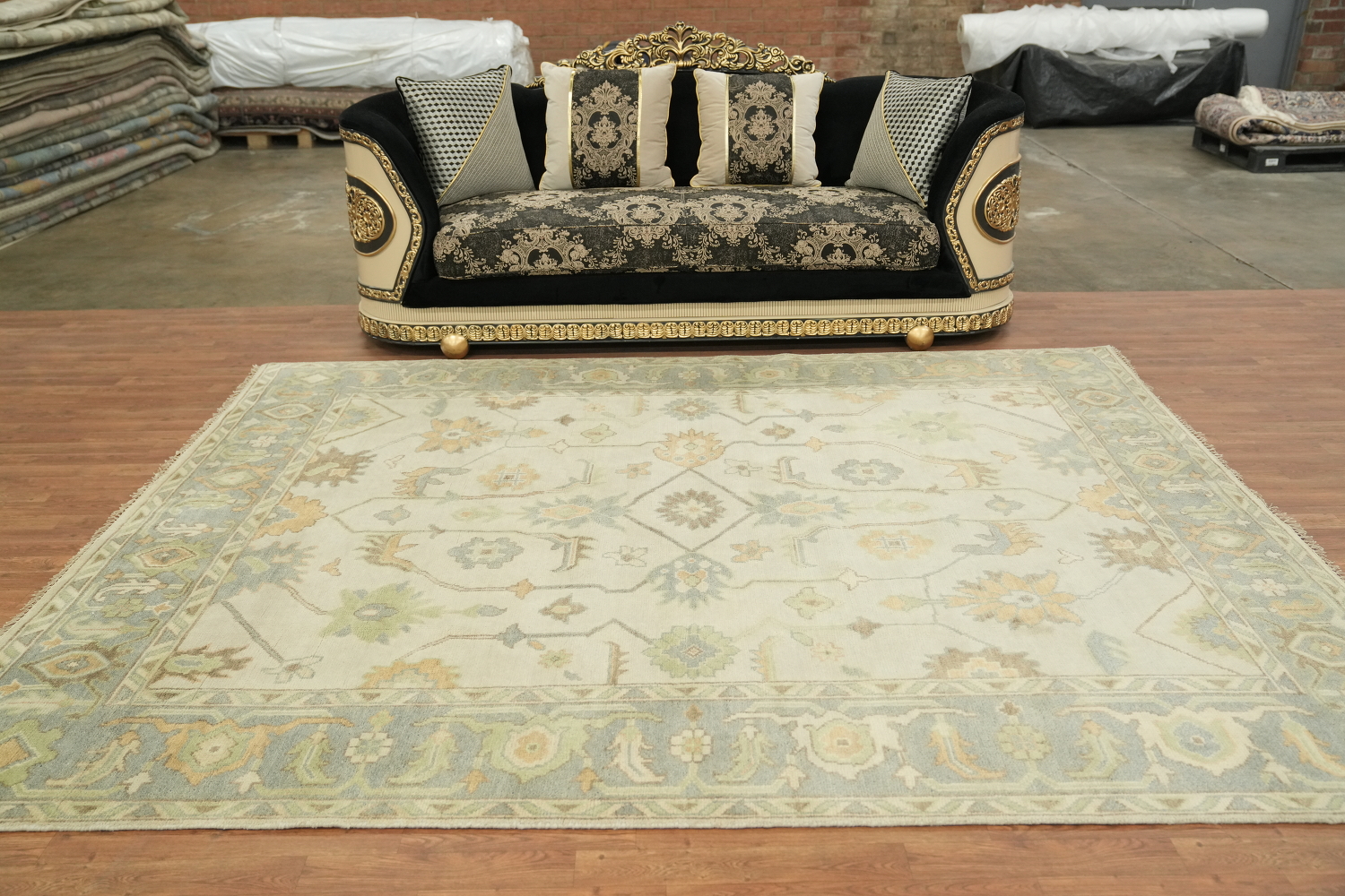 8x10 All-Over Beige and Blue Oushak Indian Rug with Soft Pastel Tones