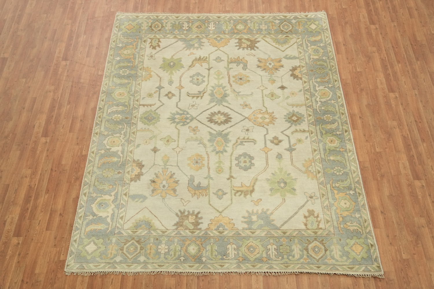 8x10 All-Over Beige and Blue Oushak Indian Rug with Soft Pastel Tones