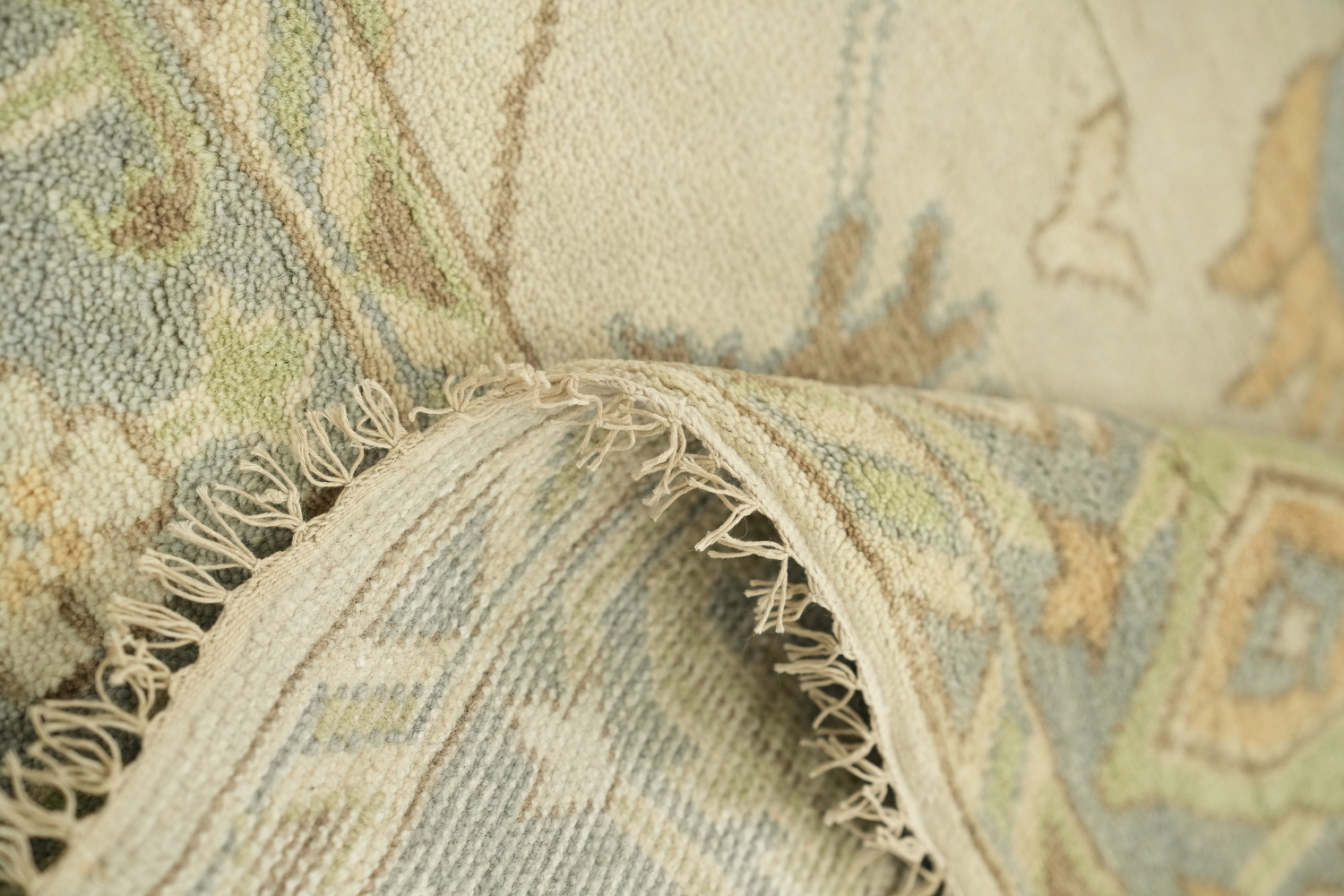 8x10 All-Over Beige and Blue Oushak Indian Rug with Soft Pastel Tones
