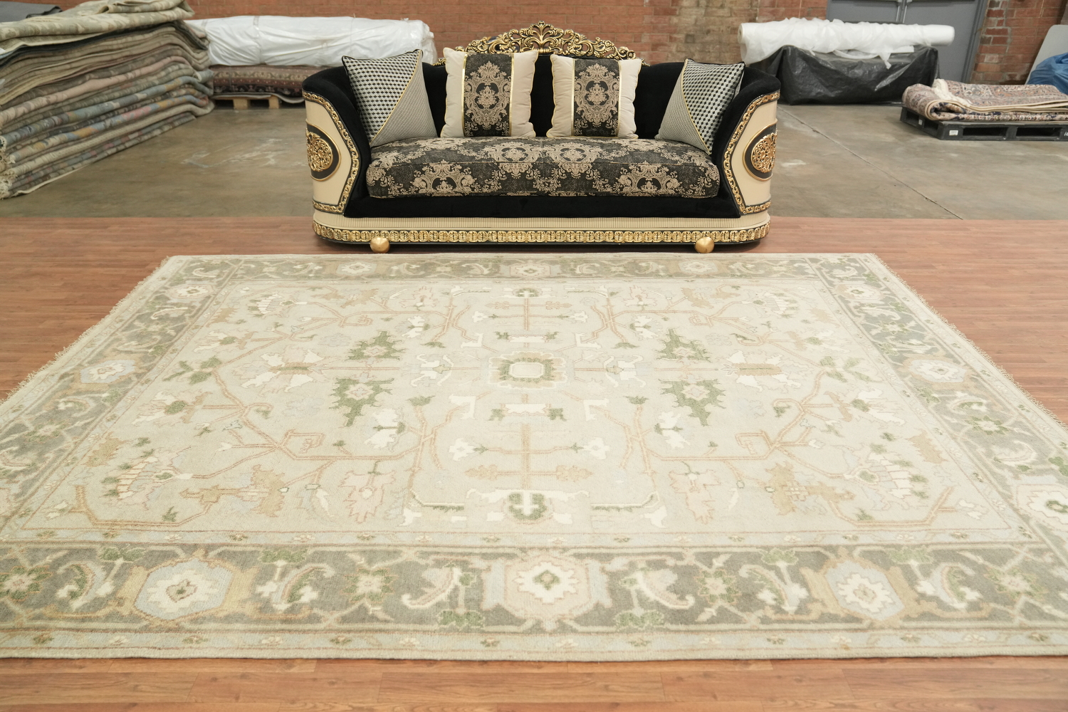 Pale Green Traditional Oushak Hand Made Area Rug 9x12