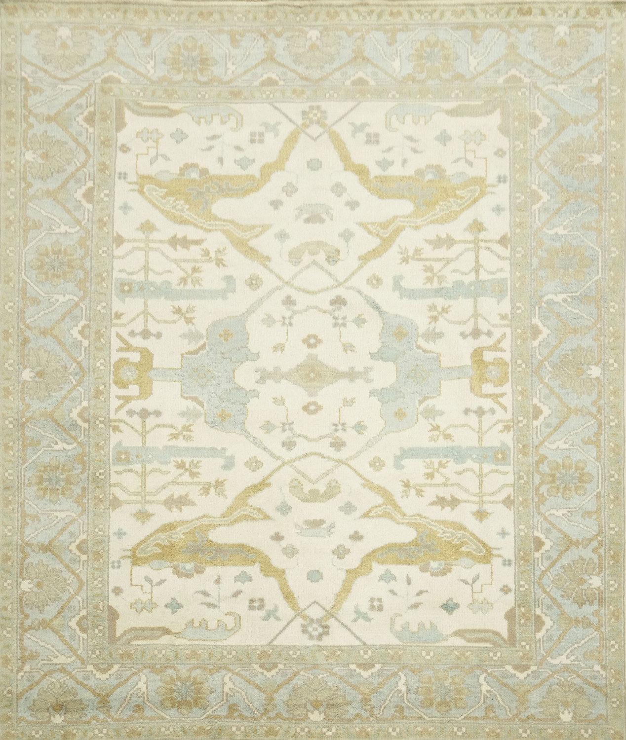 Cream and Blue Traditional Oushak Hand Made Area Rug 8x10