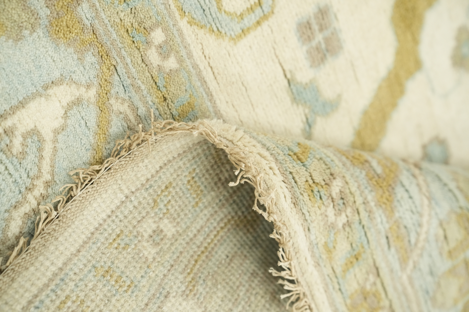 Cream and Blue Traditional Oushak Hand Made Area Rug 8x10