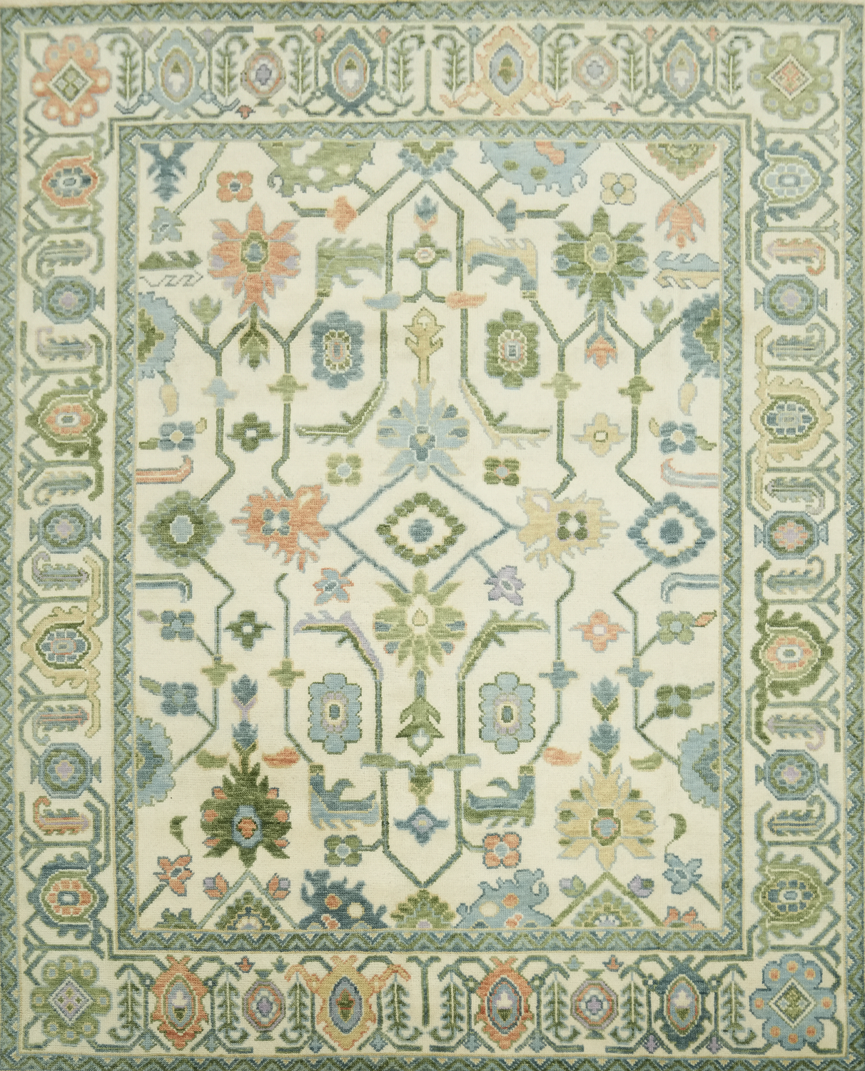 Luxurious Handmade Oushak Wool Rug with Pastel Colors