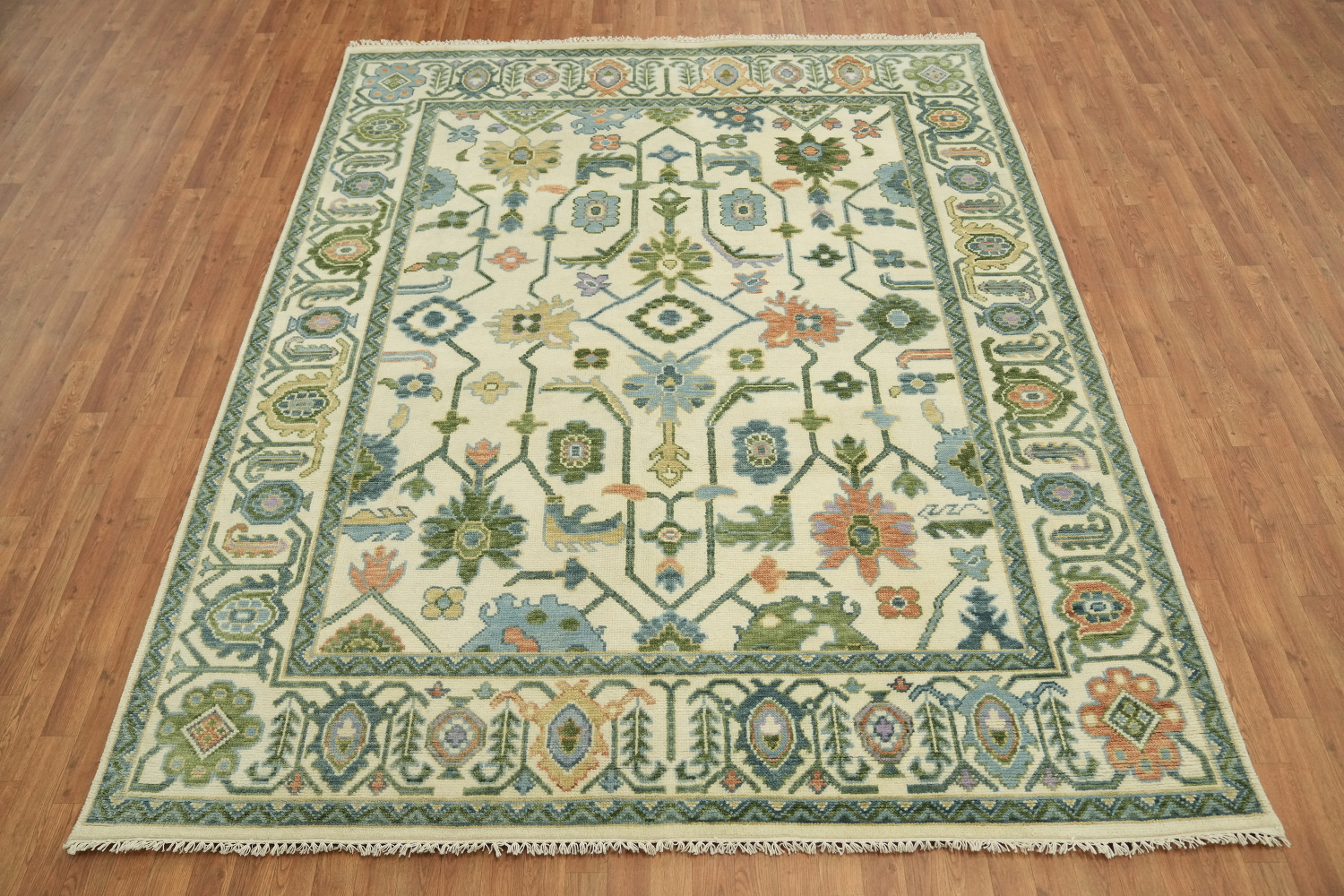 Luxurious Handmade Oushak Wool Rug with Pastel Colors