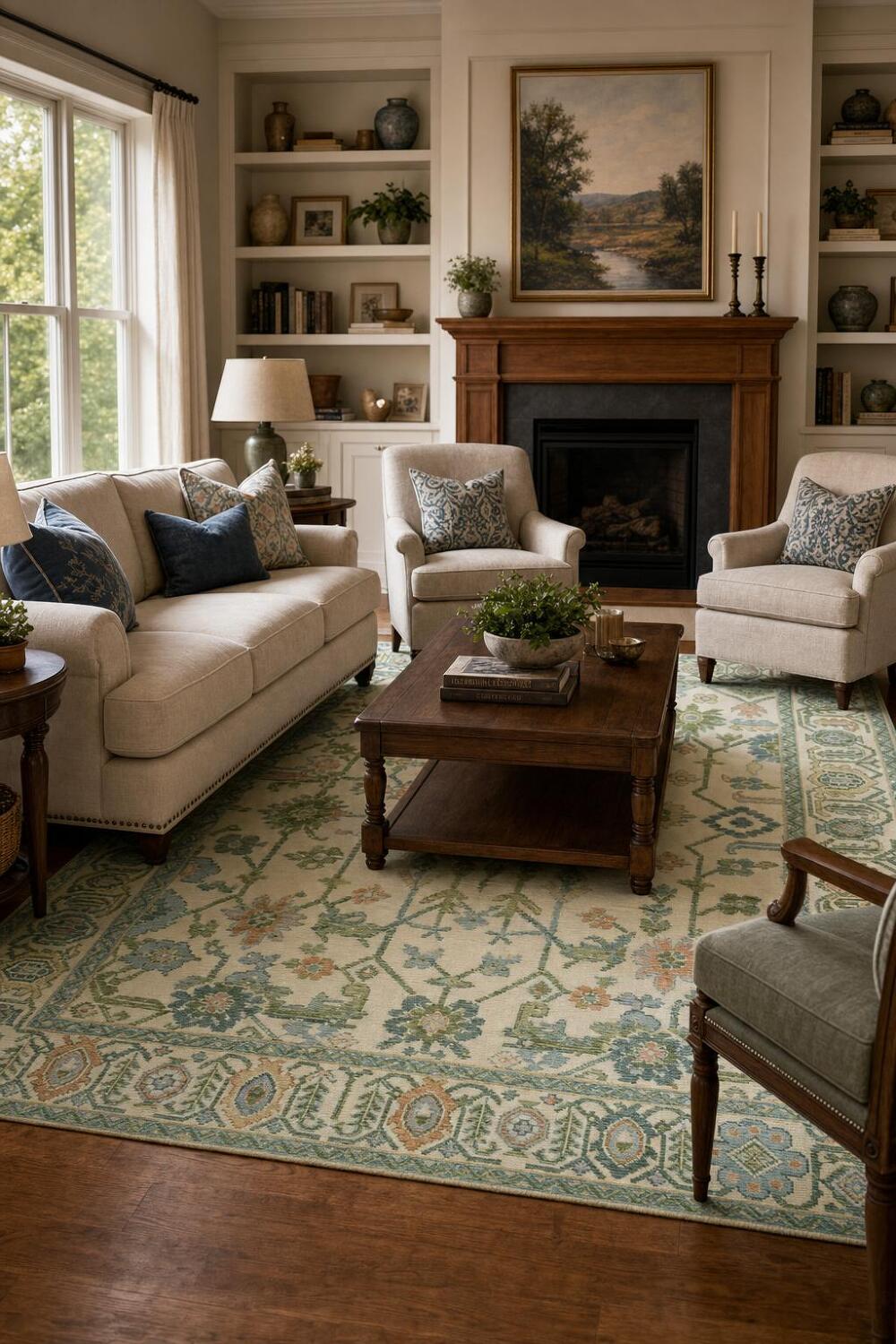 Luxurious Handmade Oushak Wool Rug with Pastel Colors