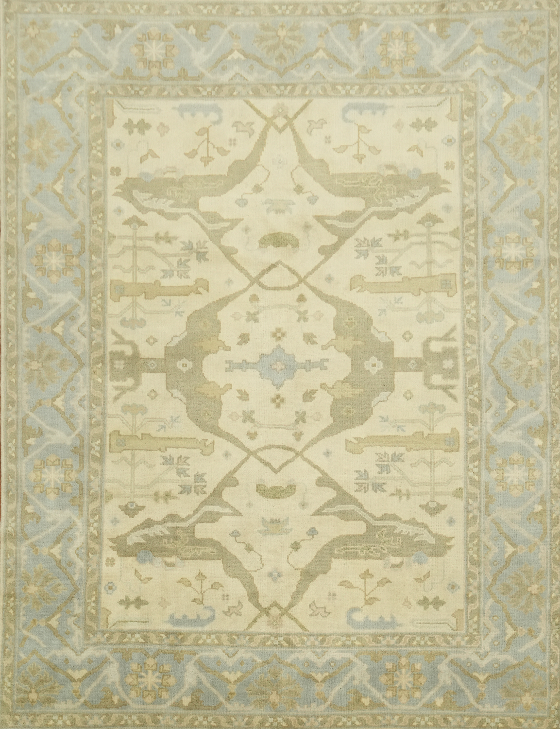 8x10 Hand-Made Oushak Rug - Traditional Geometric Design in Muted Earth Tones
