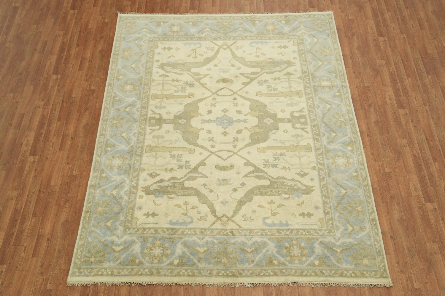 8x10 Hand-Made Oushak Rug - Traditional Geometric Design in Muted Earth Tones