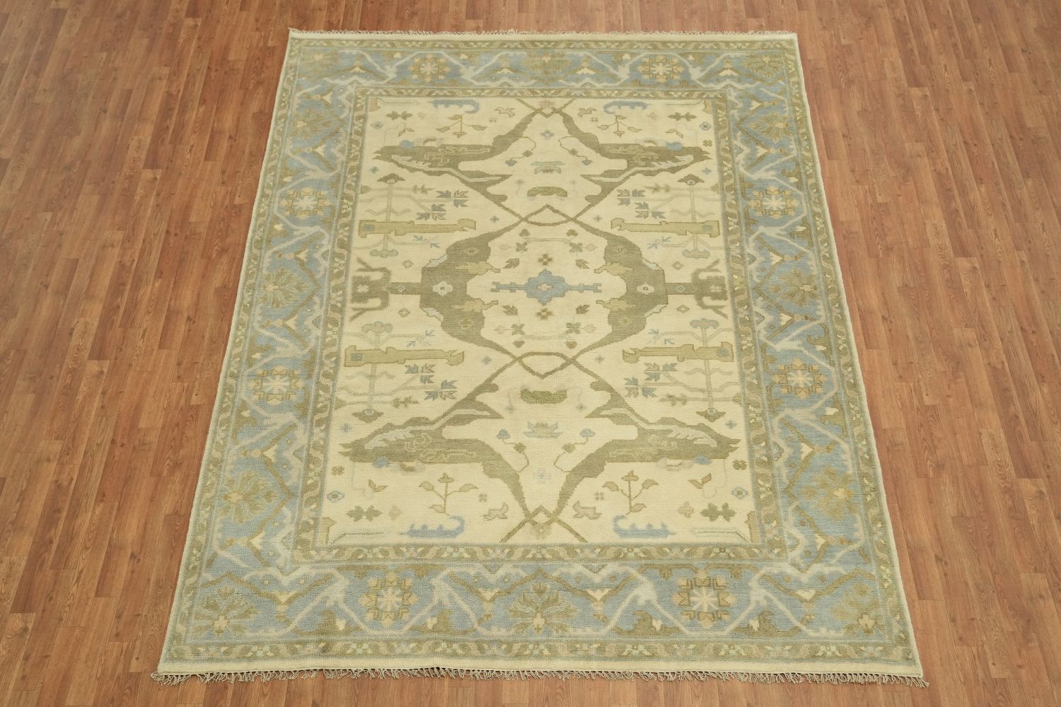 8x10 Hand-Made Oushak Rug - Traditional Geometric Design in Muted Earth Tones