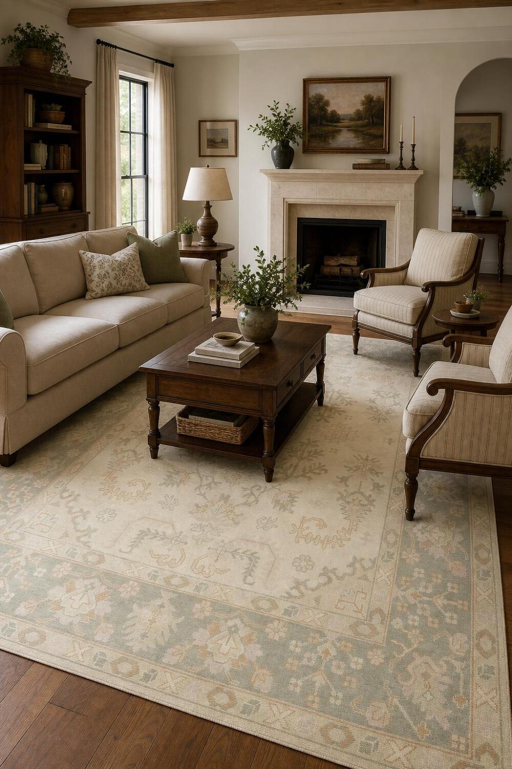 Neutral Tones All-Over Oushak Vintage-inspired Area Rug