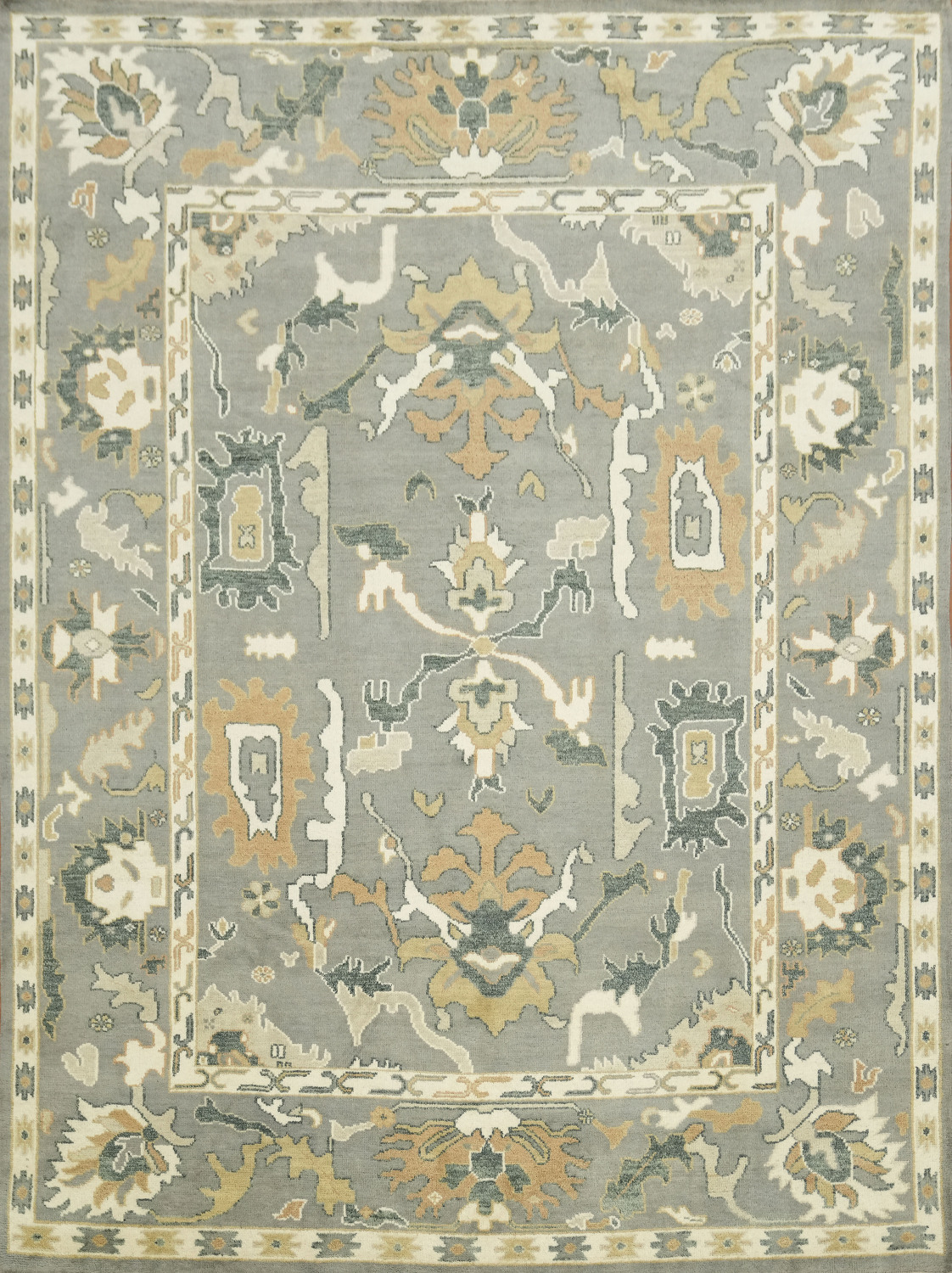 Luxurious Gray and Beige Oriental Rug with Classic Design 9x12 ft