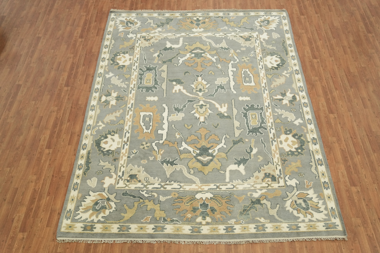 Luxurious Gray and Beige Oriental Rug with Classic Design 9x12 ft