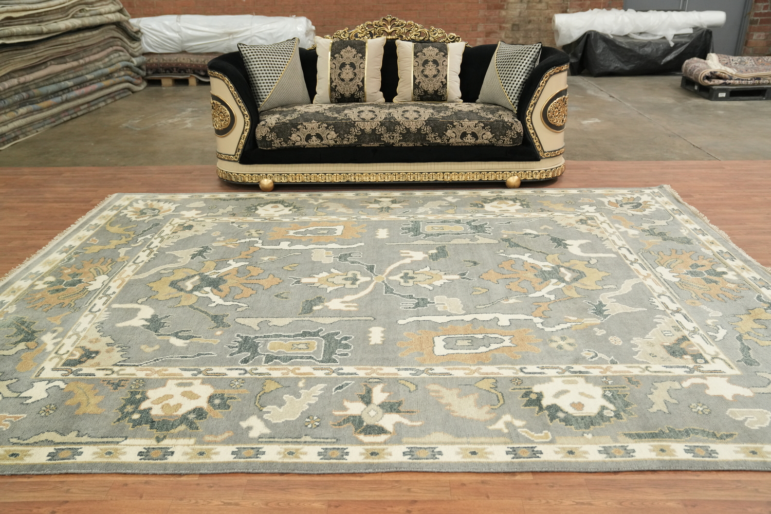 Luxurious Gray and Beige Oriental Rug with Classic Design 9x12 ft